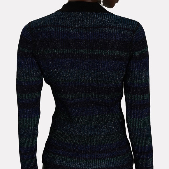 INTERMIX “Sienna” NWTs Striped Cardigan Buttons Collar Black Blue Green … - Picture 12 of 13
